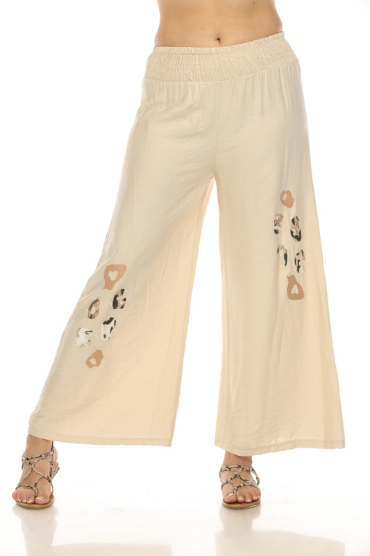 Wide Leg Elastic Pant with Animal Print
