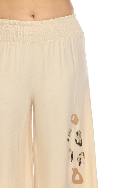 Wide Leg Elastic Pant with Animal Print