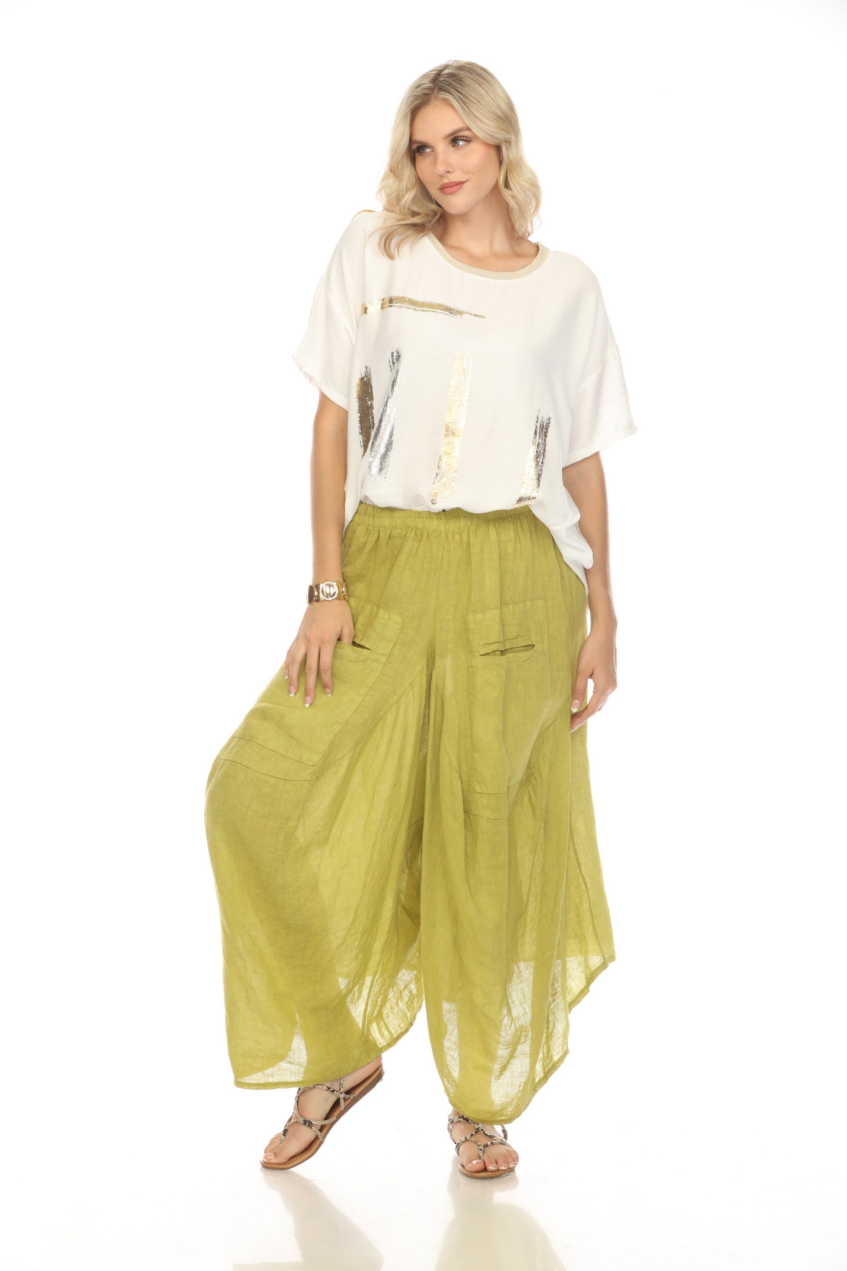 Mustard Elastic Waist designer Wide Leg Pockets Pant