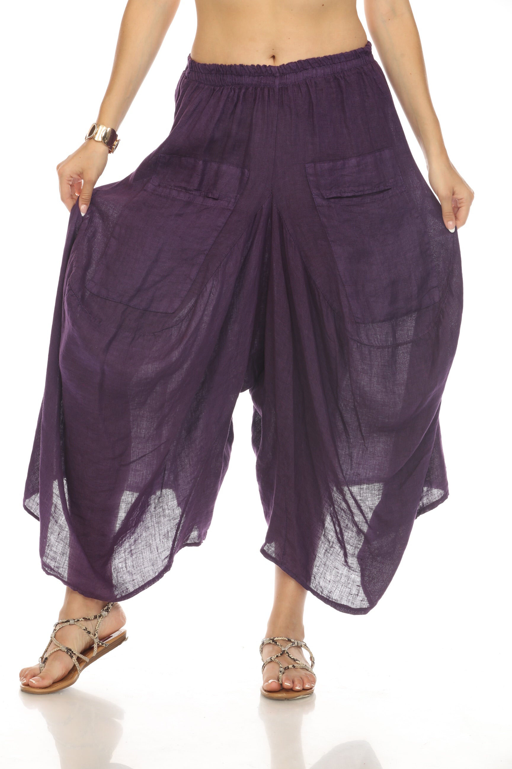 Purple Elastic Waist designer Wide Leg Pockets Pant