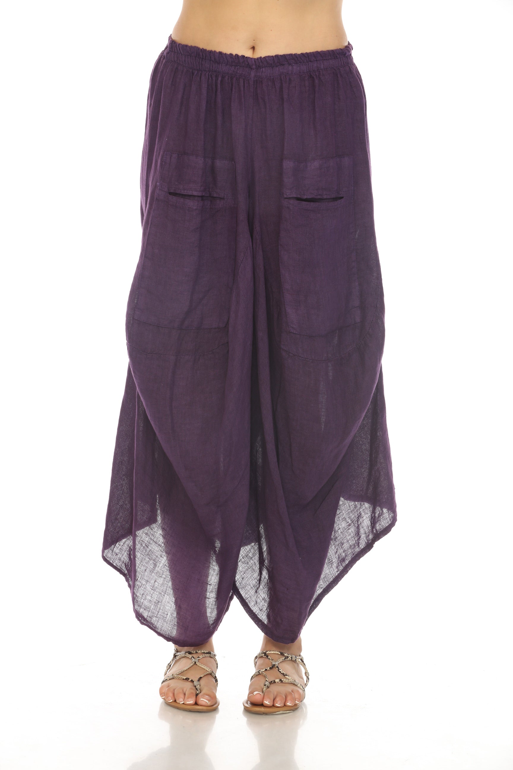 Purple Elastic Waist designer Wide Leg Pockets Pant