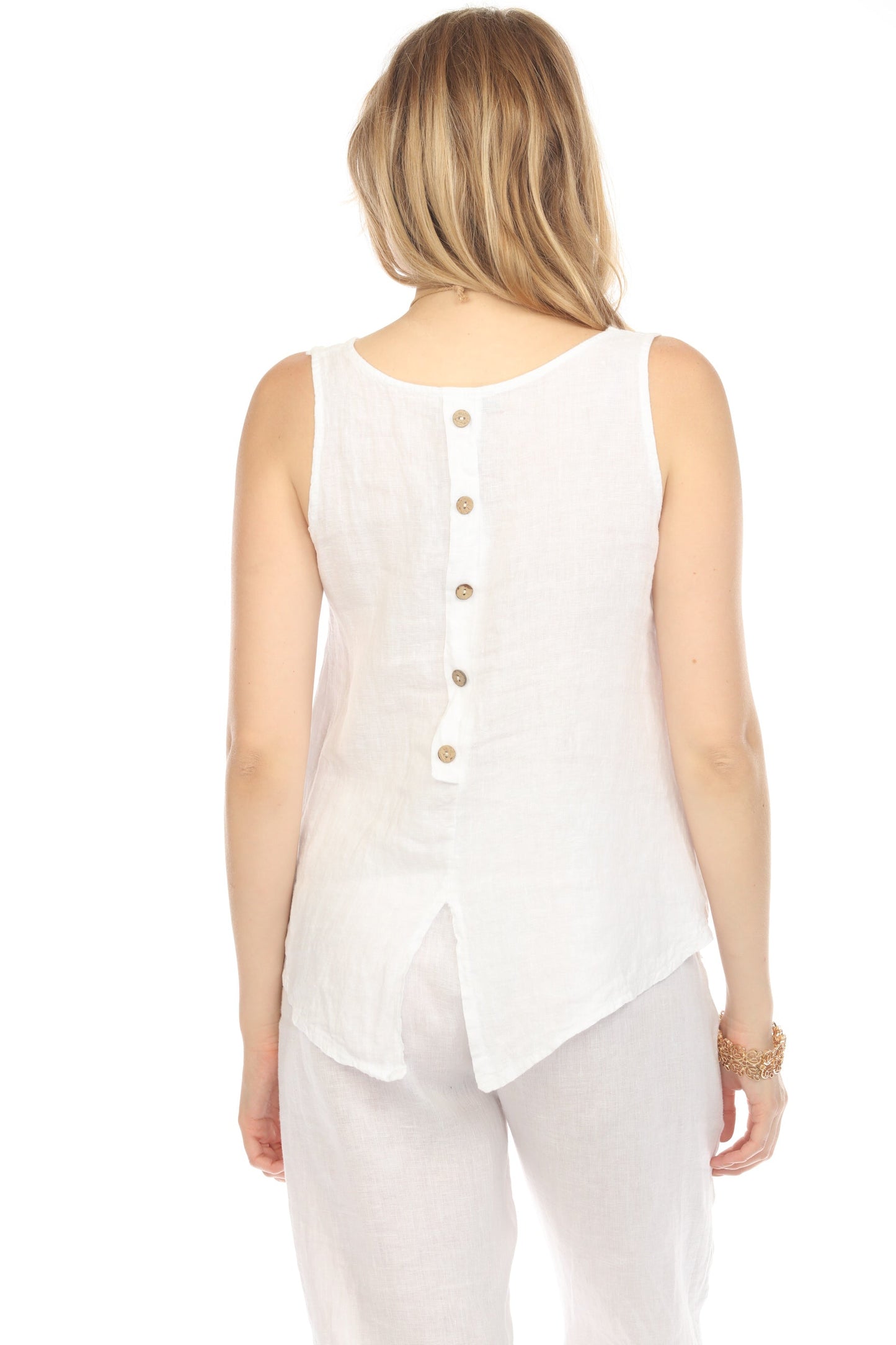 White Sleeveless top button detailed back