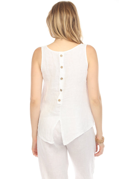 White Sleeveless top button detailed back