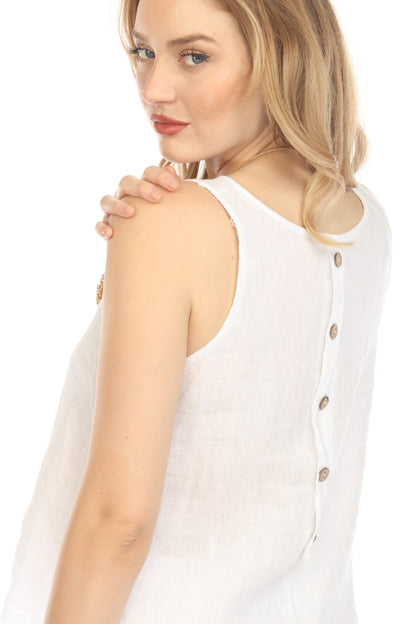 White Sleeveless top button detailed back