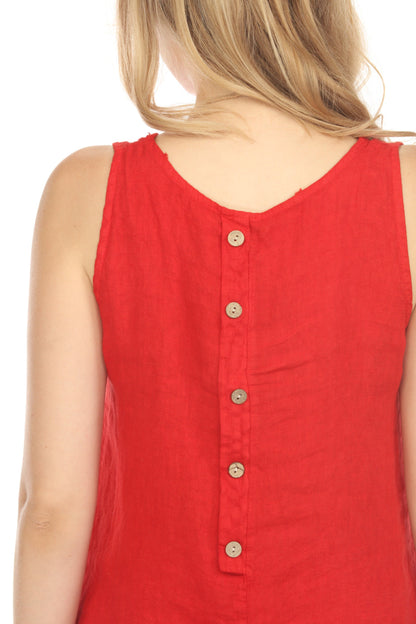 Red Sleeveless top button detailed back