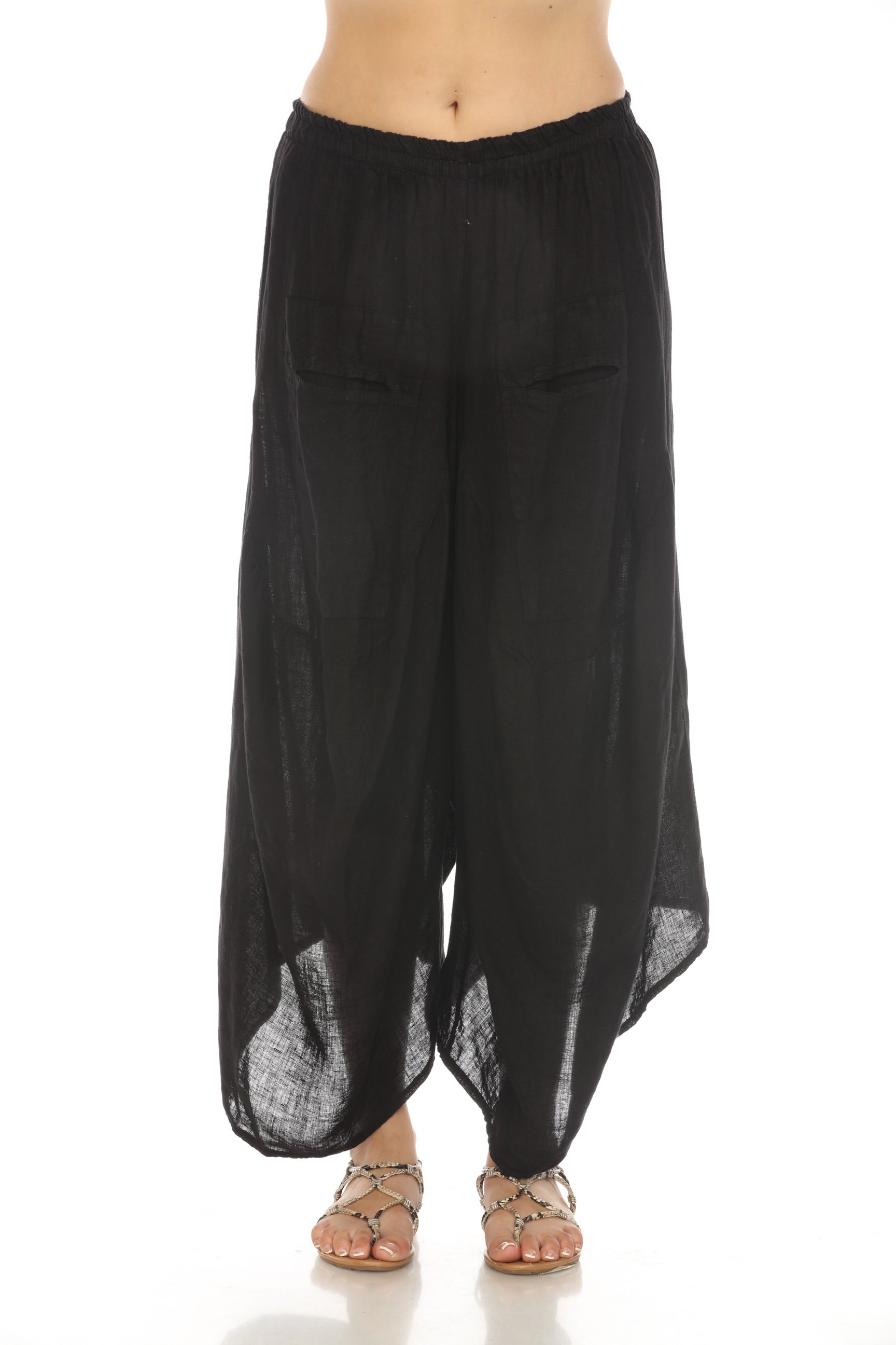 Black Elastic Waist designer Wide Leg Pockets Pant