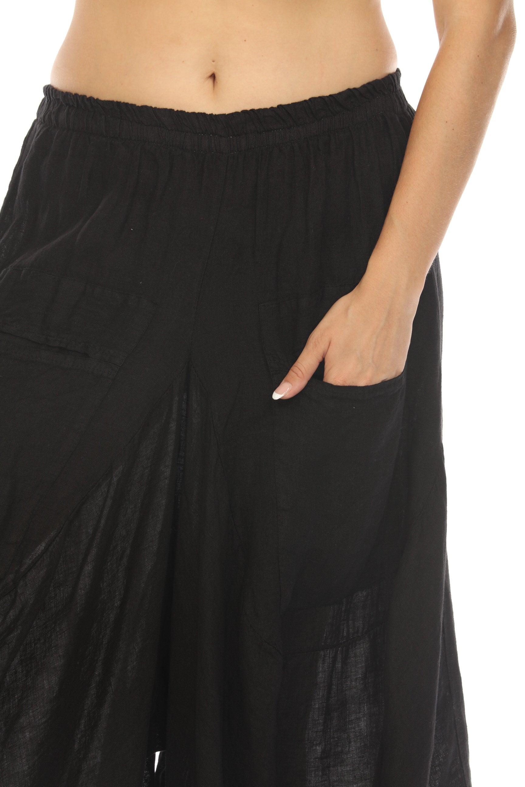 Black Elastic Waist designer Wide Leg Pockets Pant