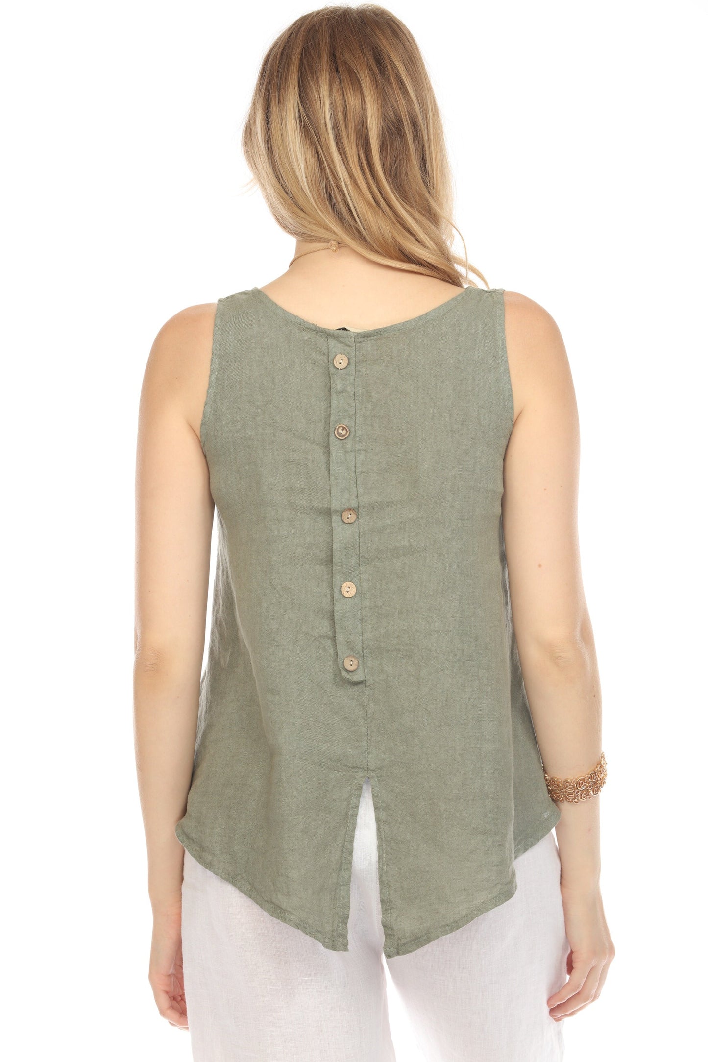 Olive Sleeveless top button detailed back