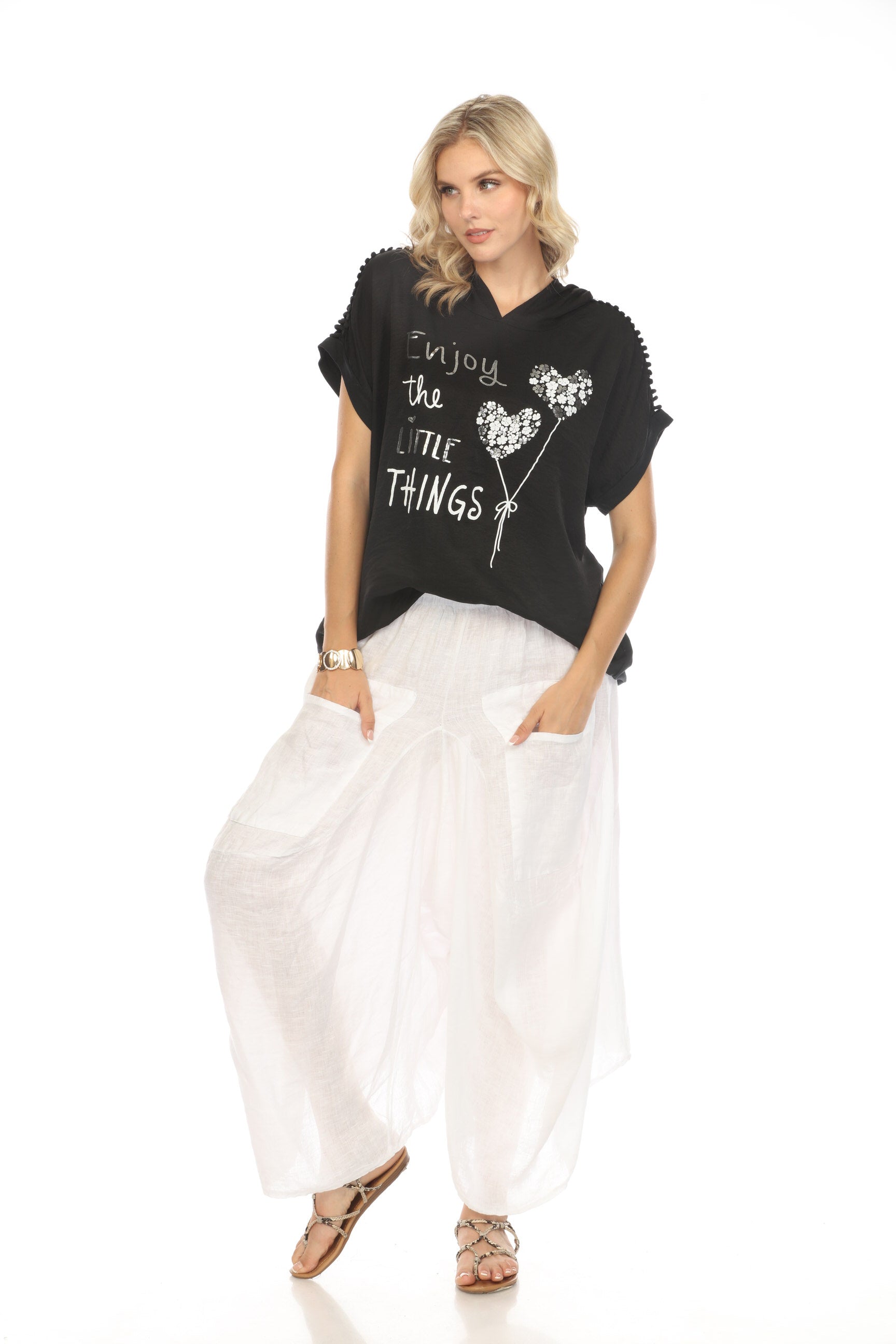 White Elastic Waist designer Wide Leg Pockets Pant