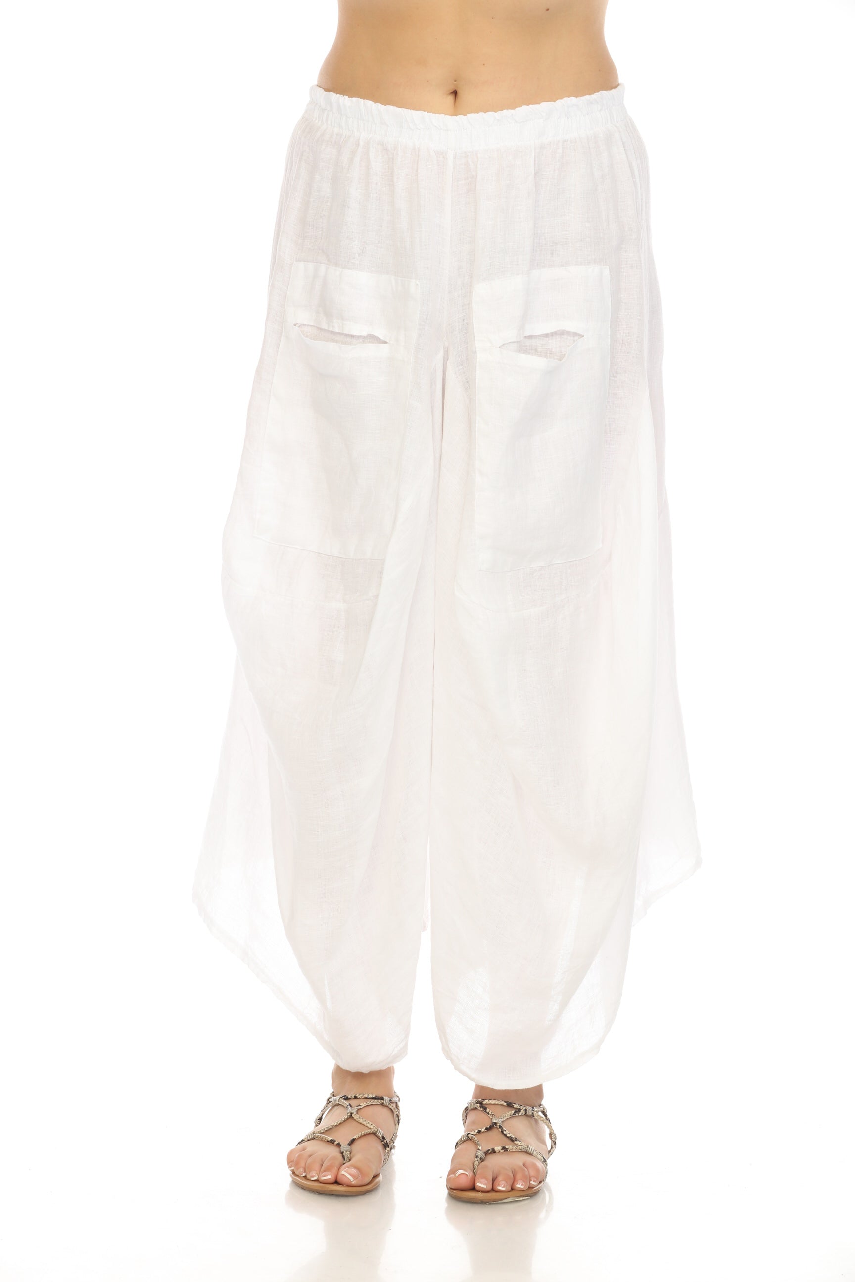 White Elastic Waist designer Wide Leg Pockets Pant