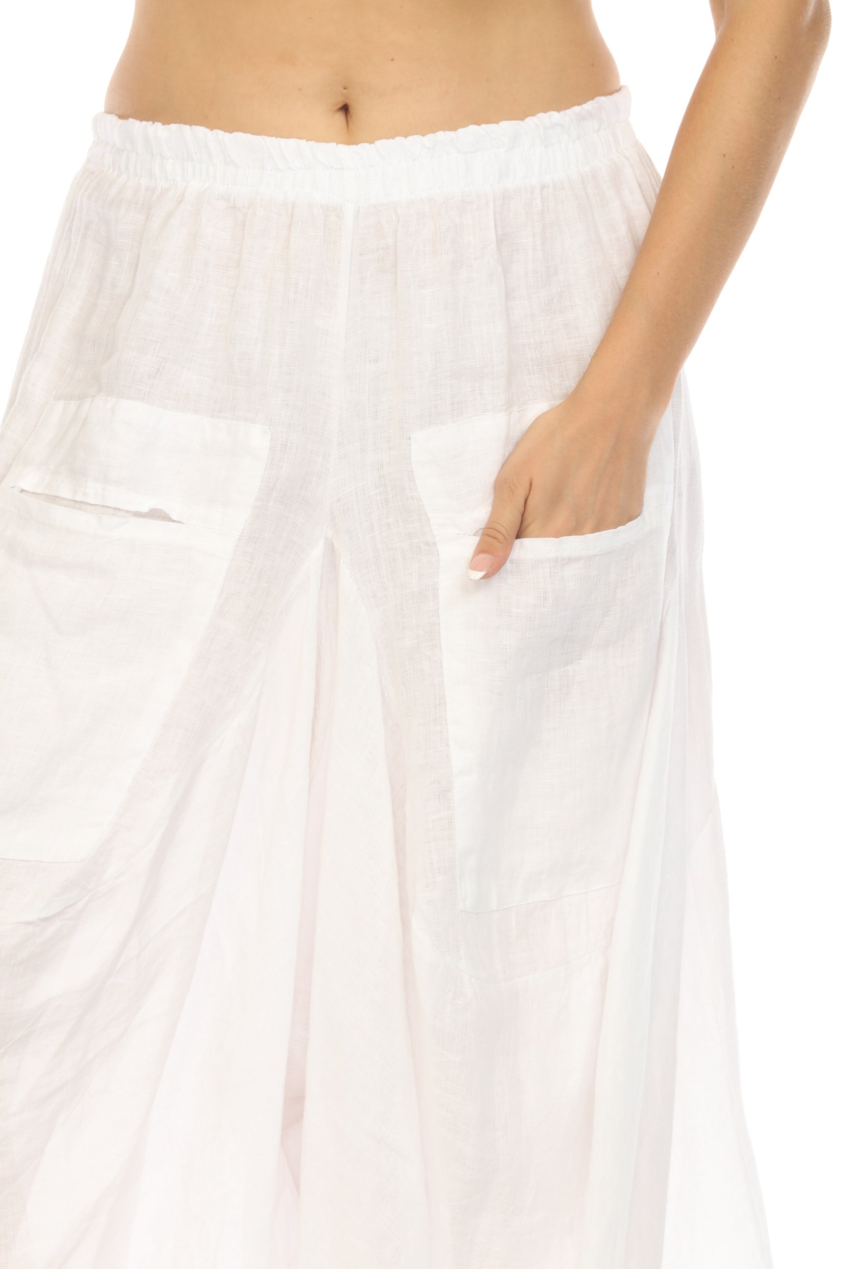 White Elastic Waist designer Wide Leg Pockets Pant