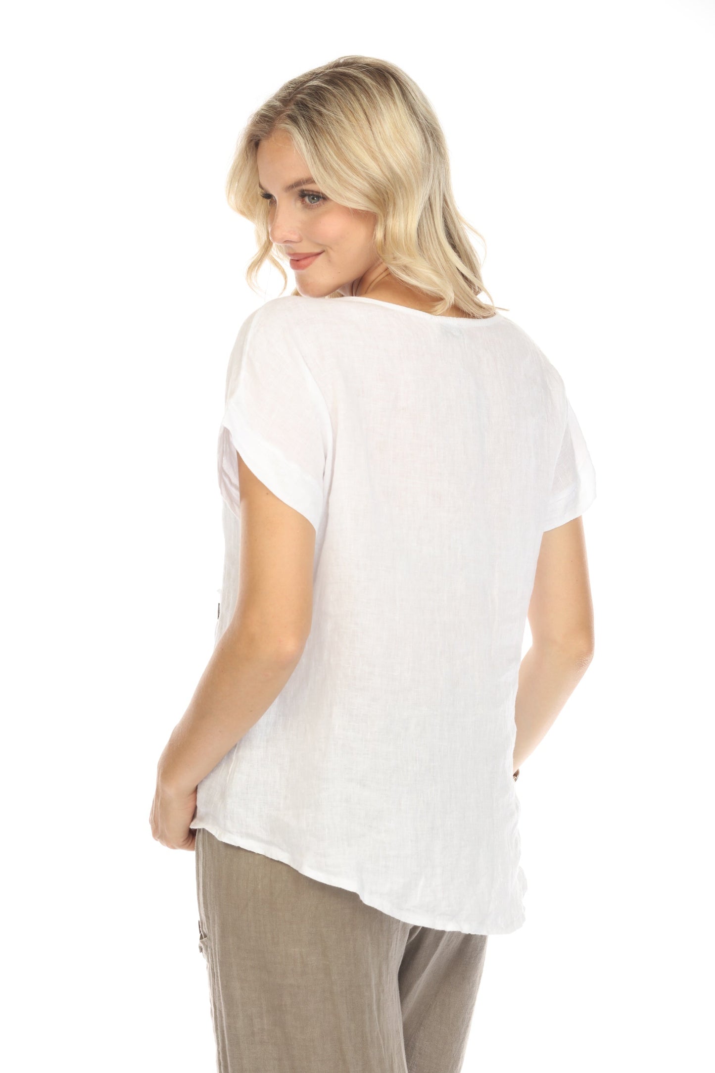 White Short Sleeves Top with Side Buttons