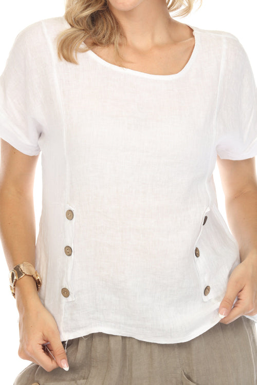 White Short Sleeves Top with Side Buttons