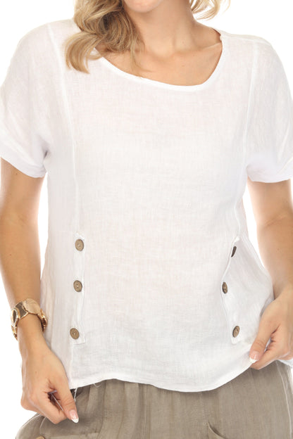 White Short Sleeves Top with Side Buttons