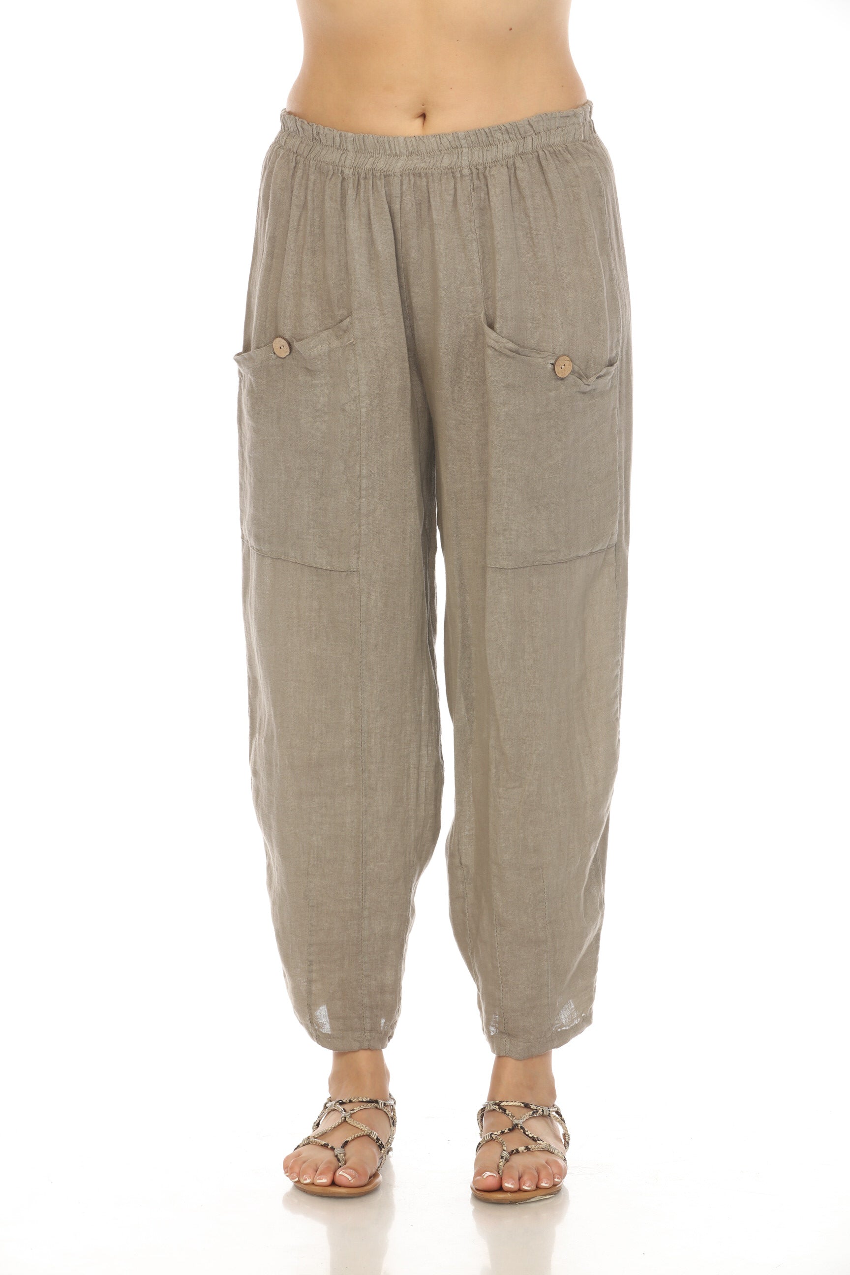 Taupe Elastic Waist Wide Leg Pant with Pockets