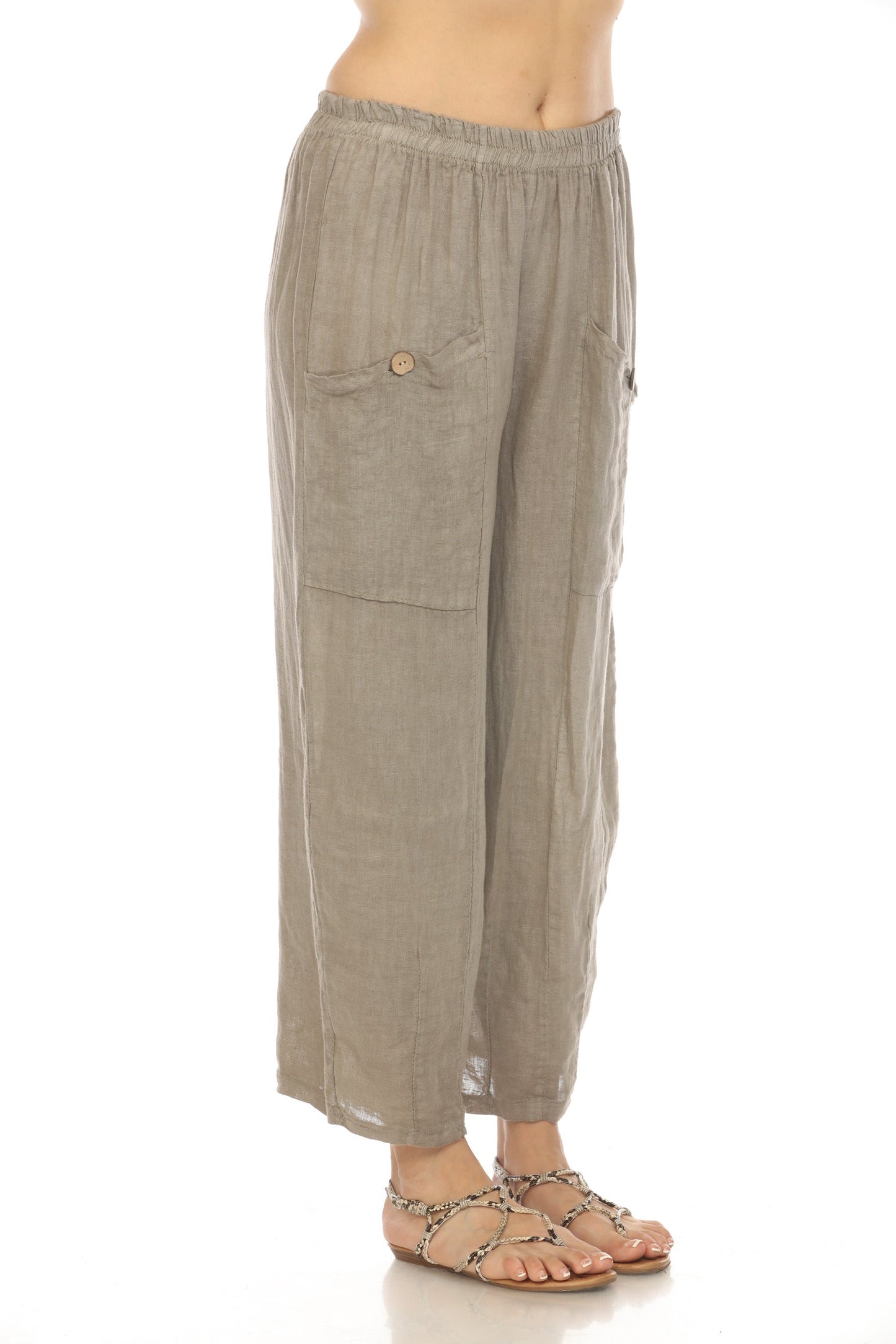 Taupe Elastic Waist Wide Leg Pant with Pockets