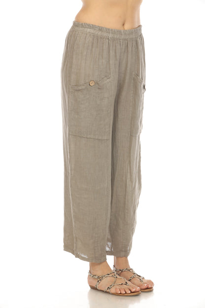 Taupe Elastic Waist Wide Leg Pant with Pockets