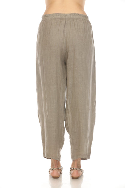 Taupe Elastic Waist Wide Leg Pant with Pockets