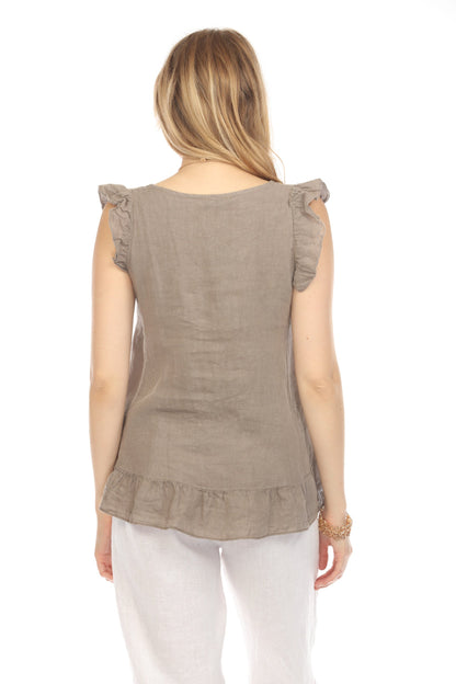 Taupe High-Low Cap Sleeves Top with Bottom Ruffles