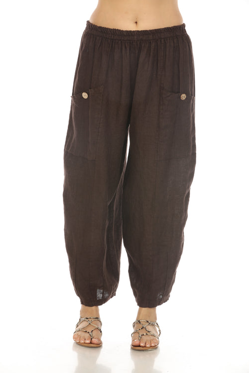 Chocolate Elastic Waist Wide Leg Pant with Pockets