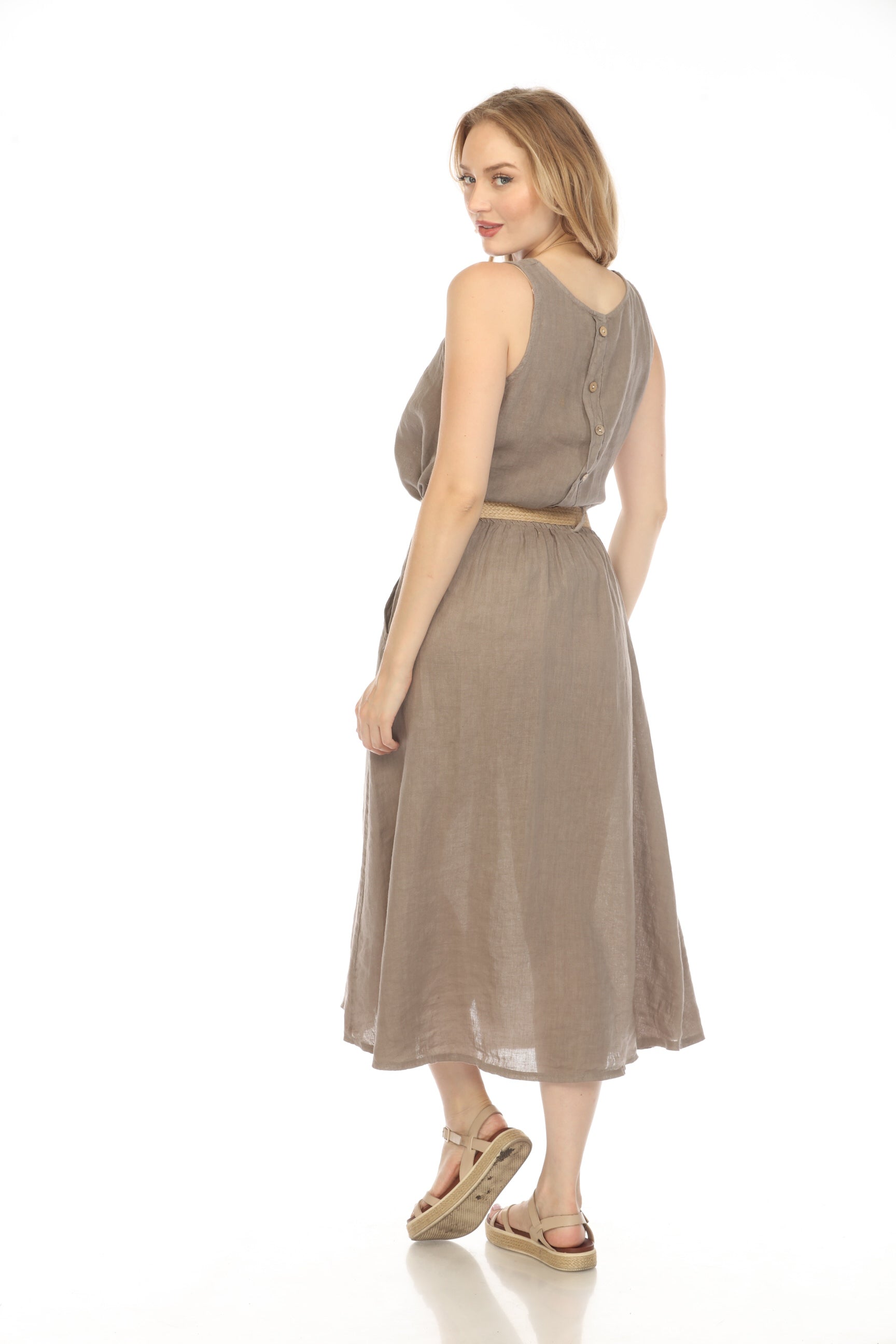 Taupe Bamboo Belted Skirt with Buttons & Pockets