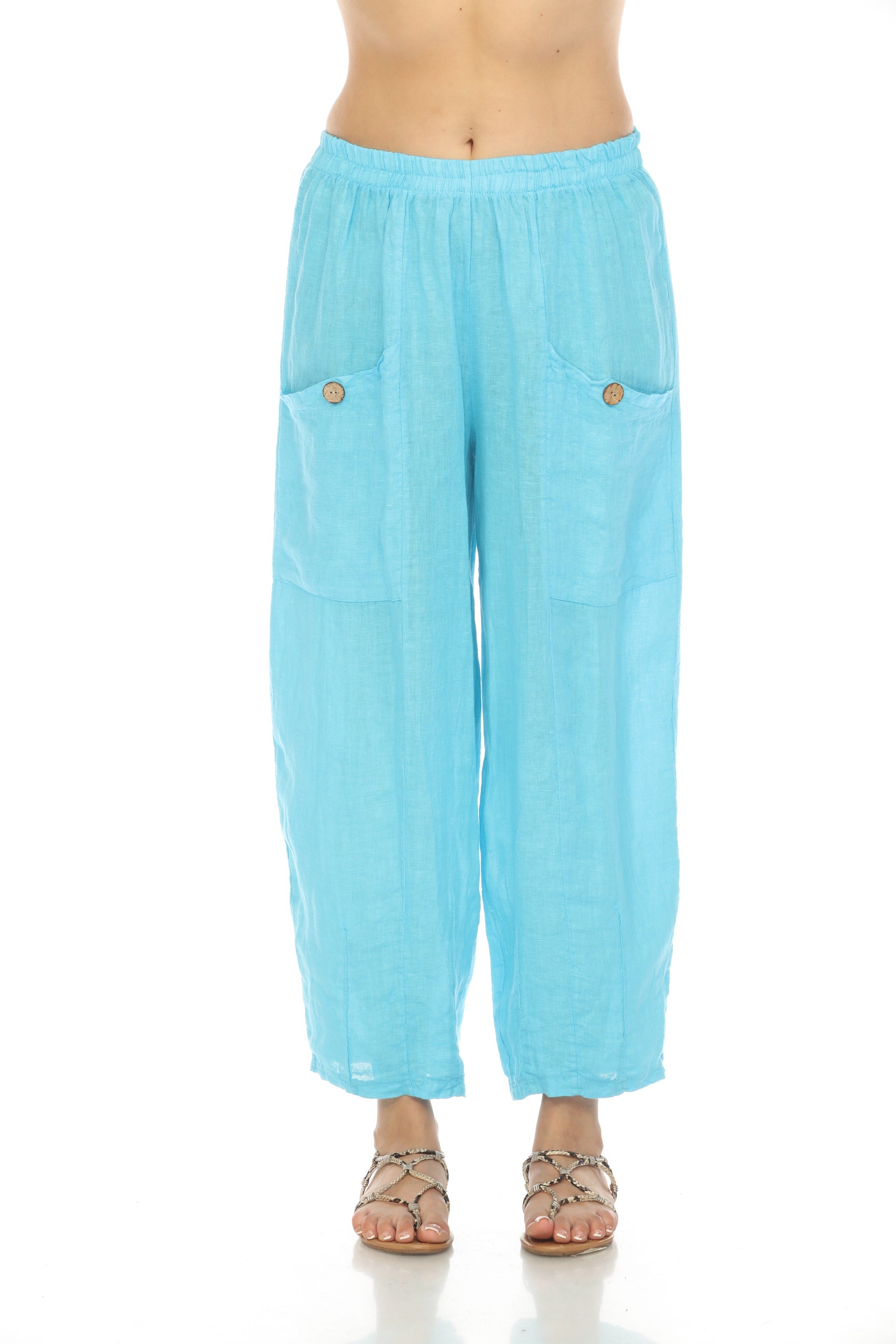 Ocean Blue Elastic Waist Wide Leg Pant with Pockets