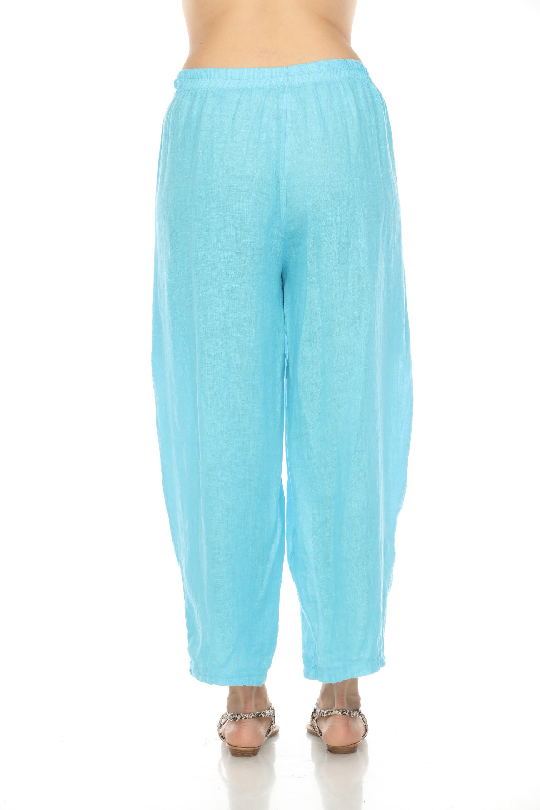 Ocean Blue Elastic Waist Wide Leg Pant with Pockets