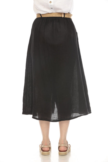 Black Bamboo Belted Skirt with Buttons & Pockets