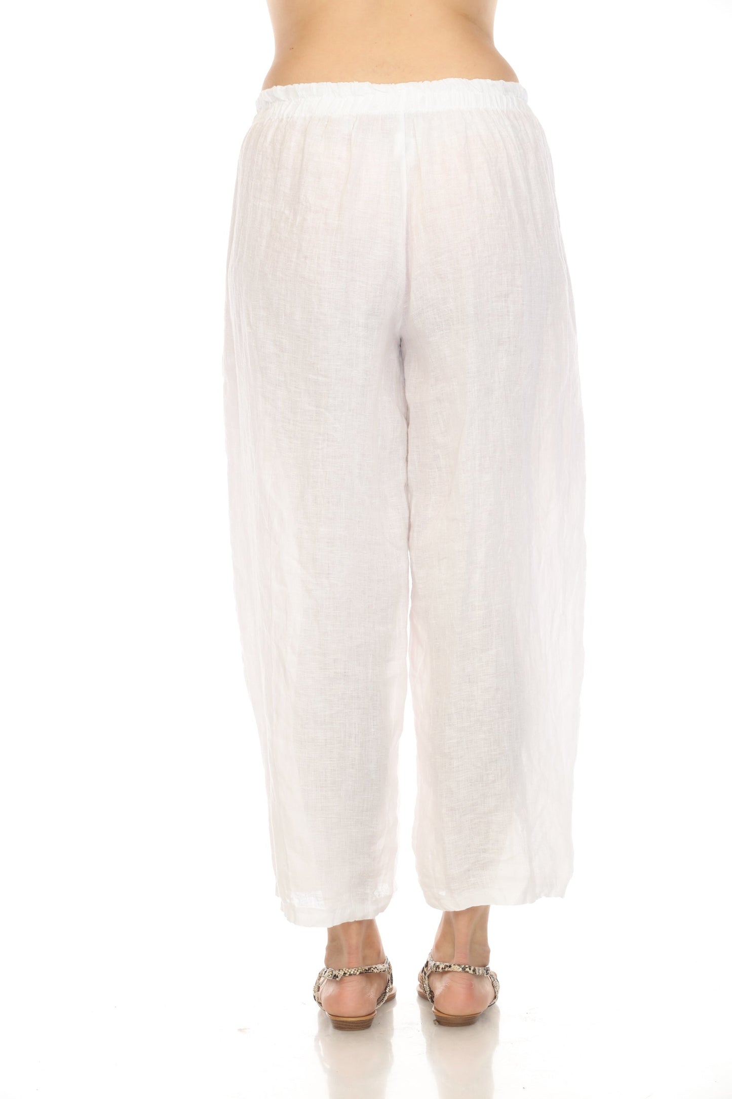 White Elastic Waist Wide Leg Pant with Pockets