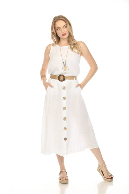White Bamboo Belted Skirt with Buttons & Pockets
