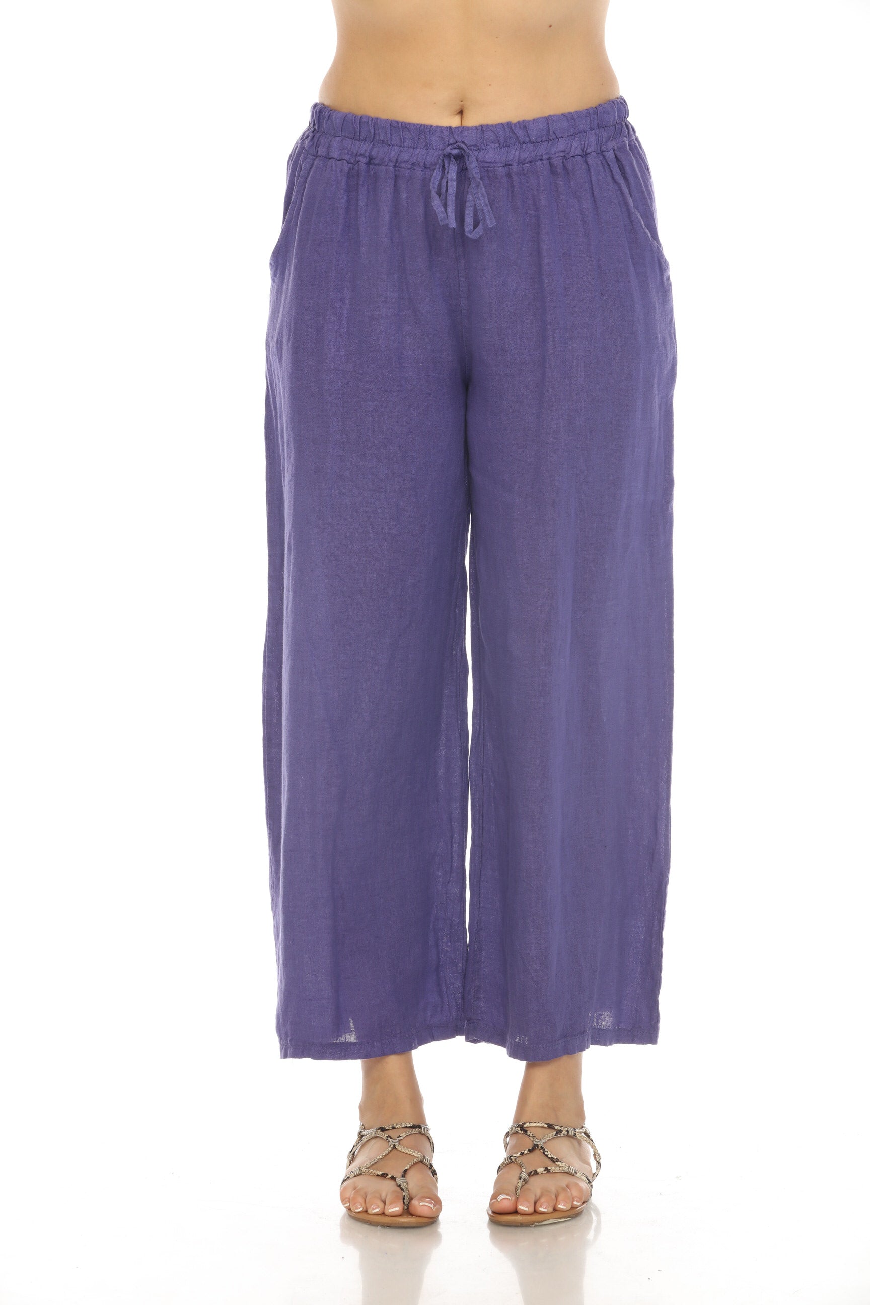 Purple Drawstring Elastic Waist Wide Leg Pant