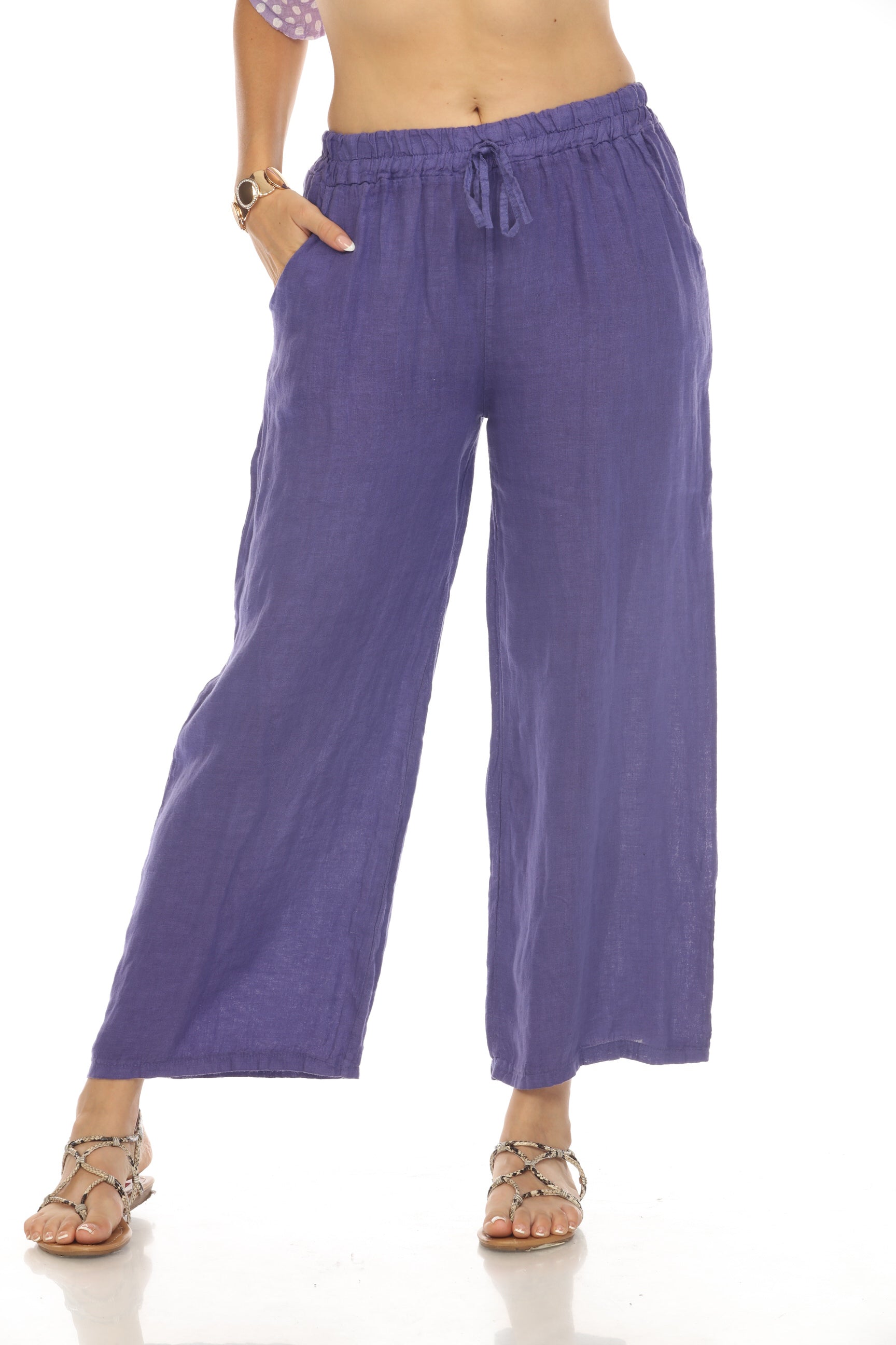 Purple Drawstring Elastic Waist Wide Leg Pant