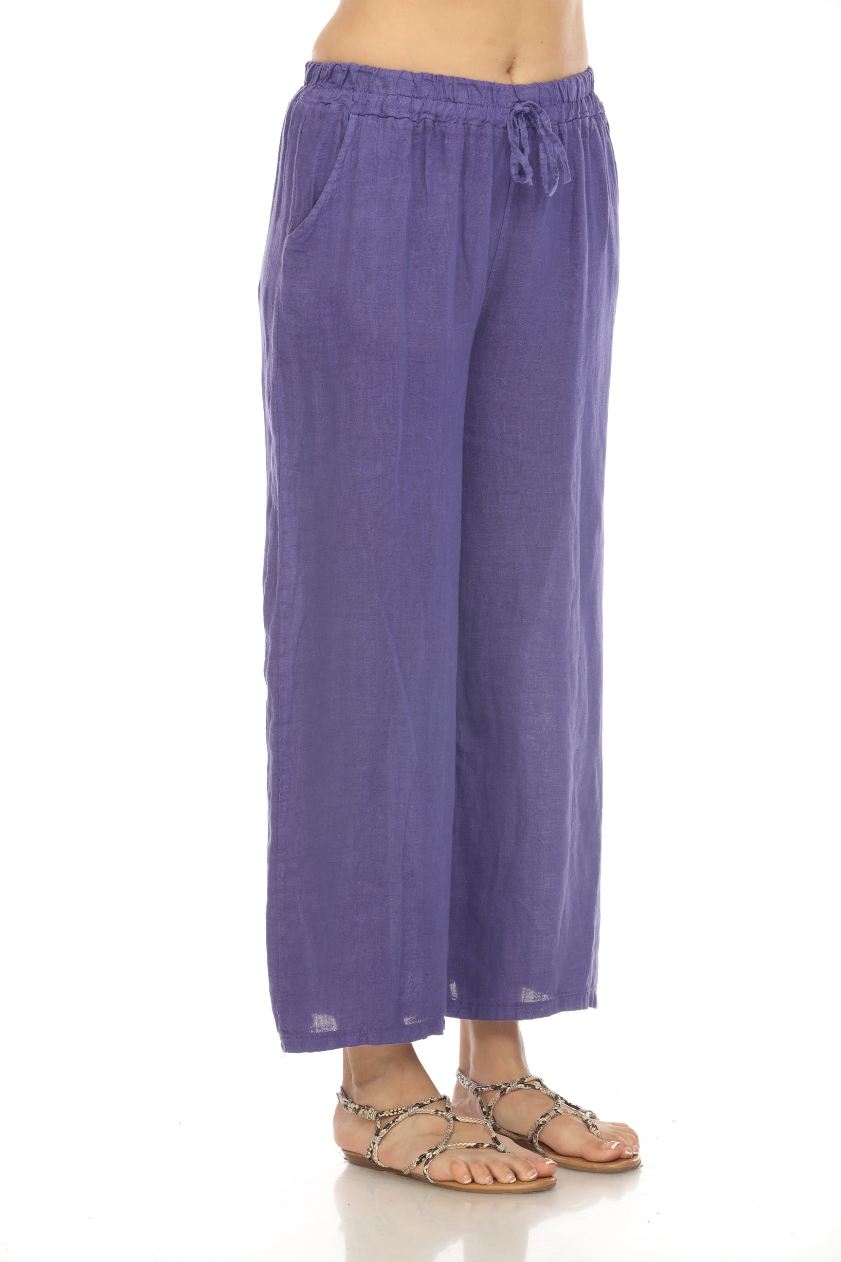 Purple Drawstring Elastic Waist Wide Leg Pant