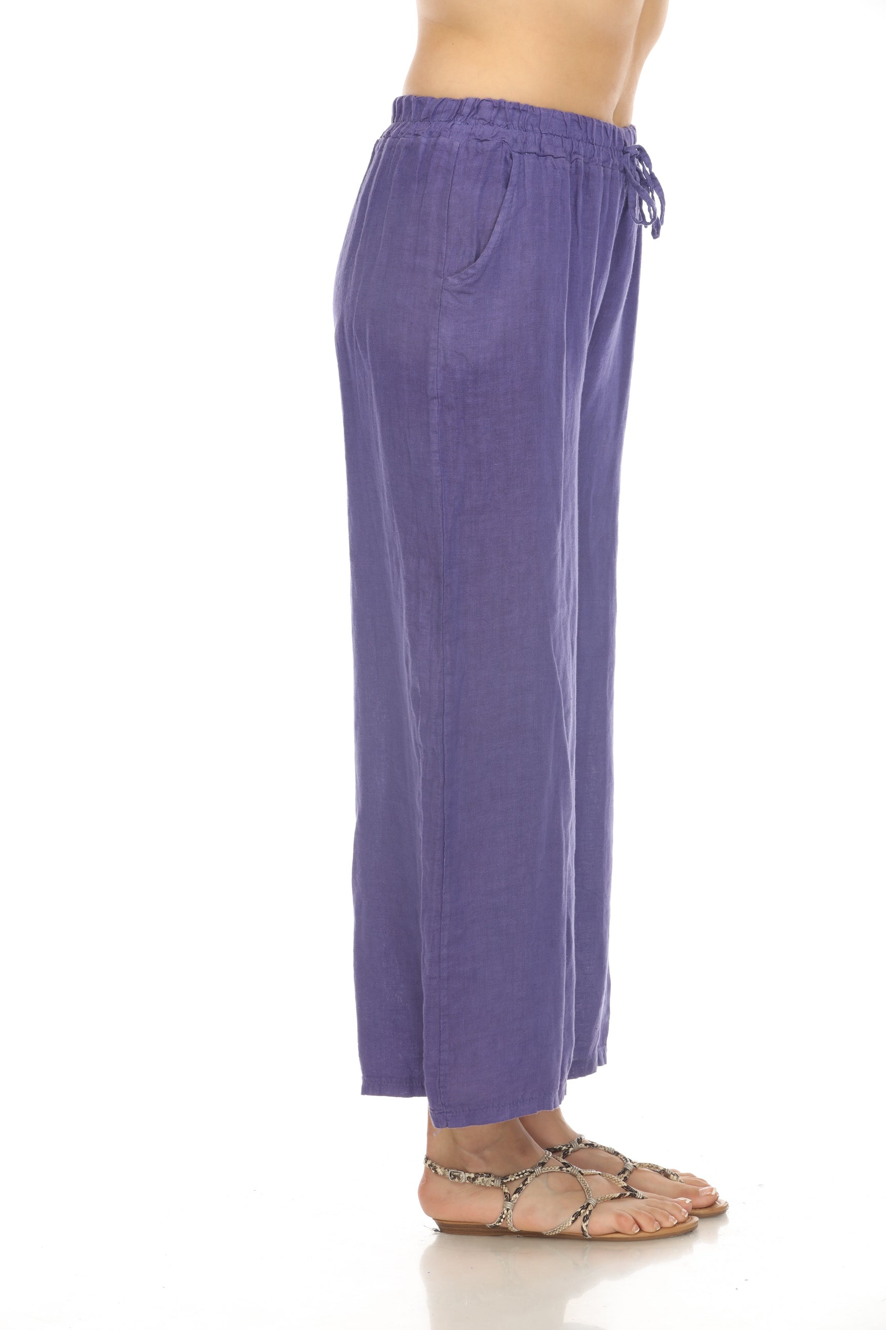 Purple Drawstring Elastic Waist Wide Leg Pant