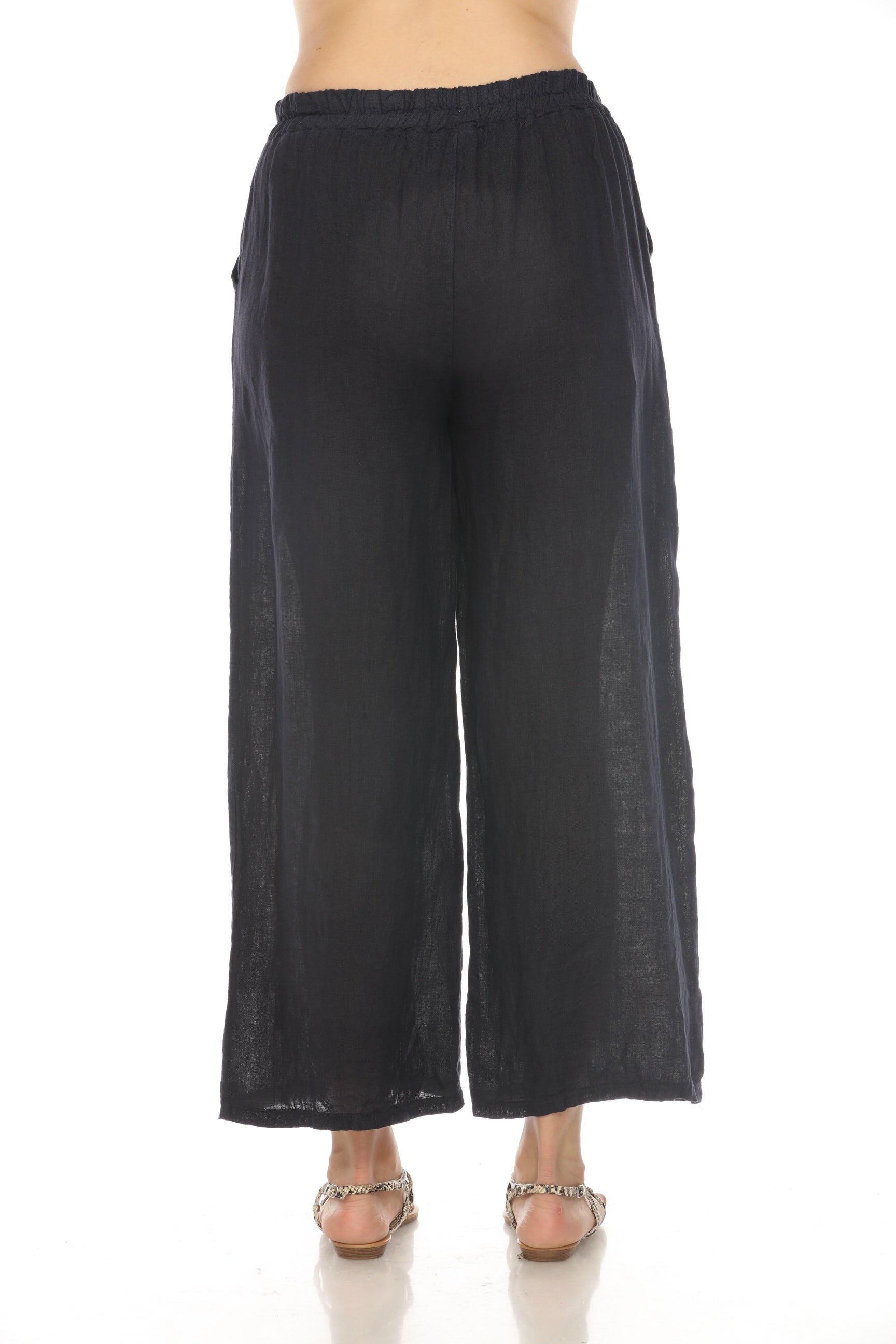 Navy Drawstring Elastic Waist Wide Leg Pant