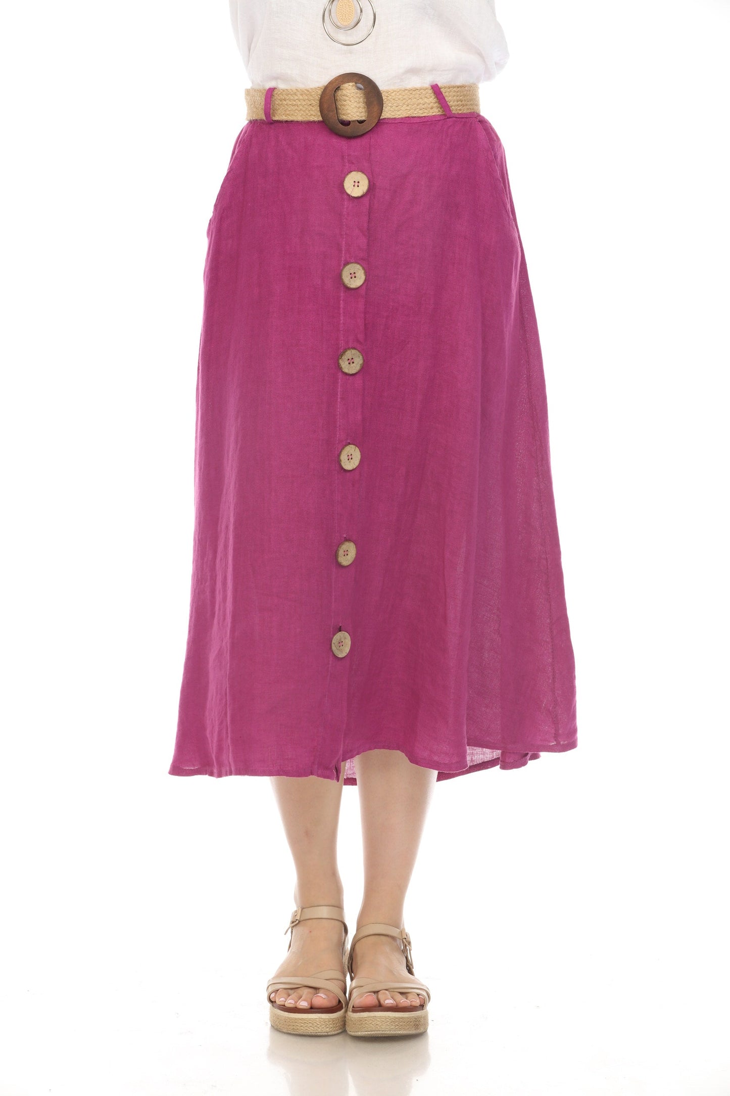 Grape Bamboo Belted Skirt with Buttons & Pockets