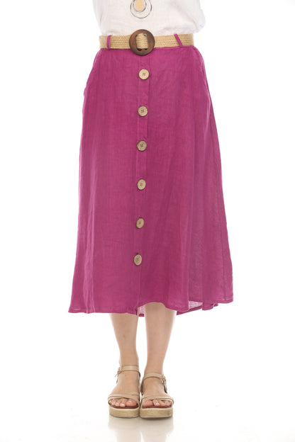 Grape Bamboo Belted Skirt with Buttons & Pockets