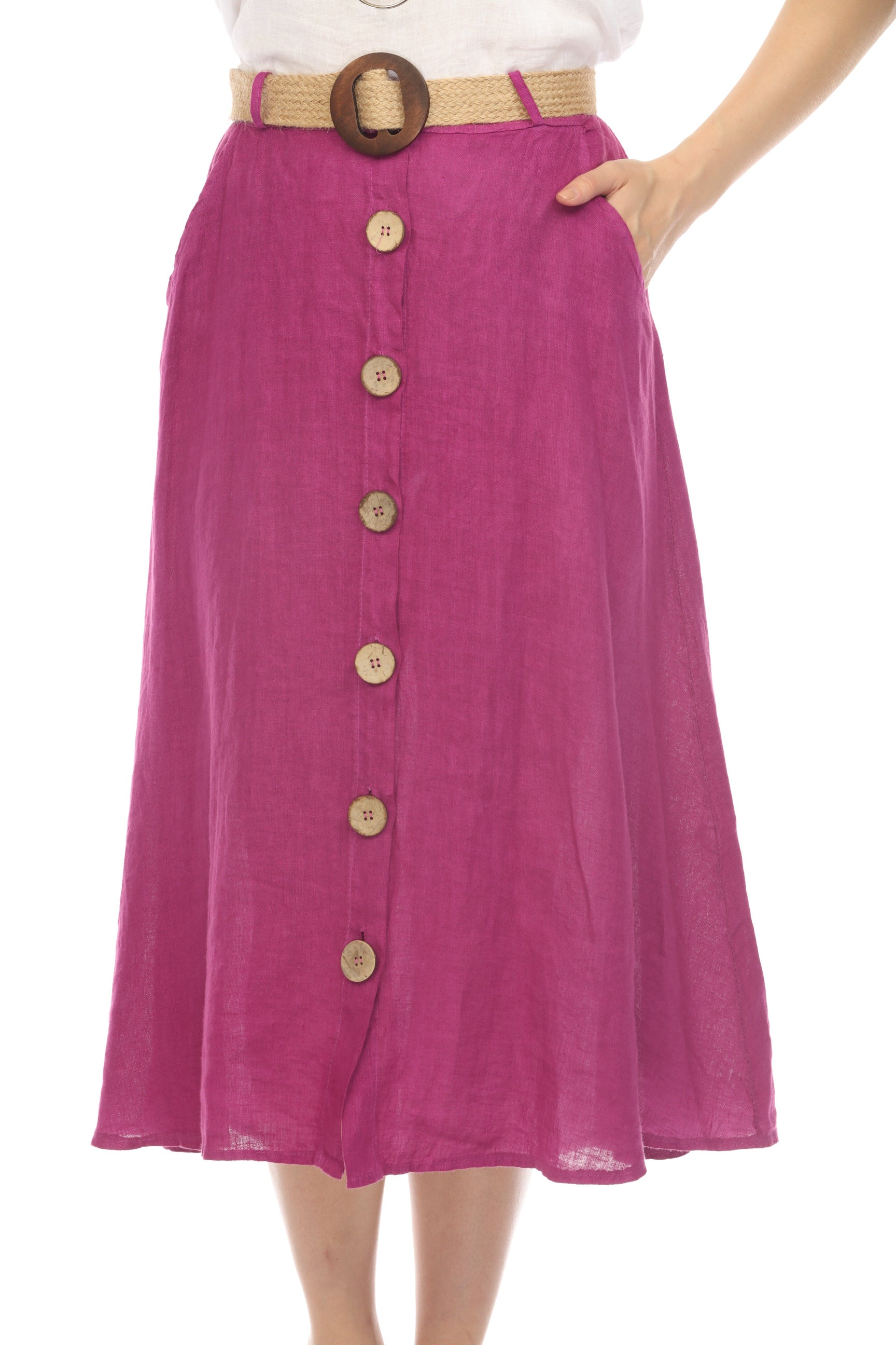 Purple Bamboo Belted Skirt with Buttons & Pockets