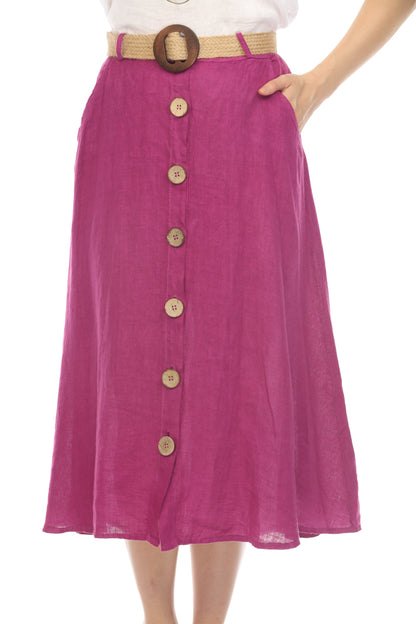 Grape Bamboo Belted Skirt with Buttons & Pockets