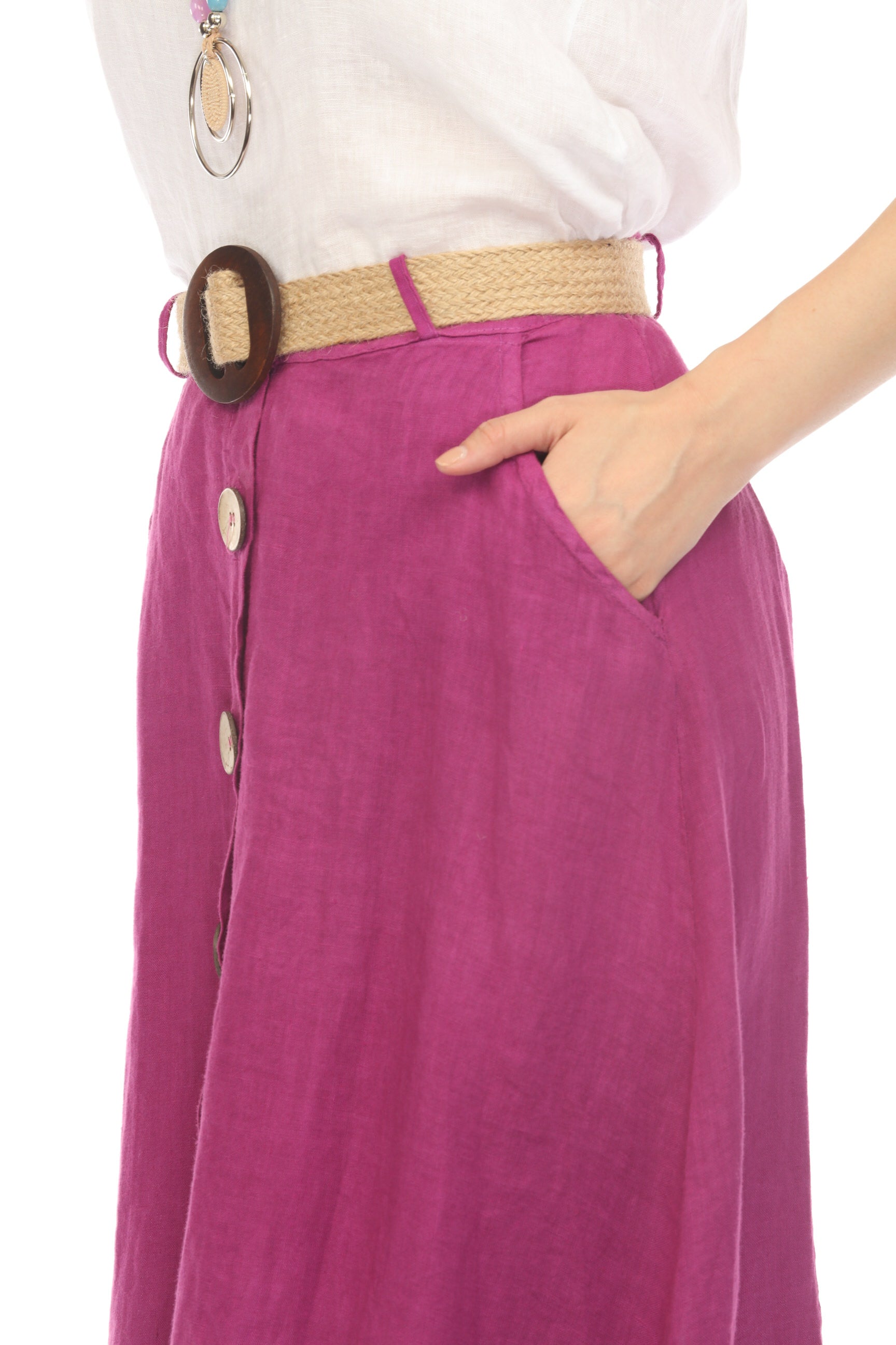 Purple Bamboo Belted Skirt with Buttons & Pockets