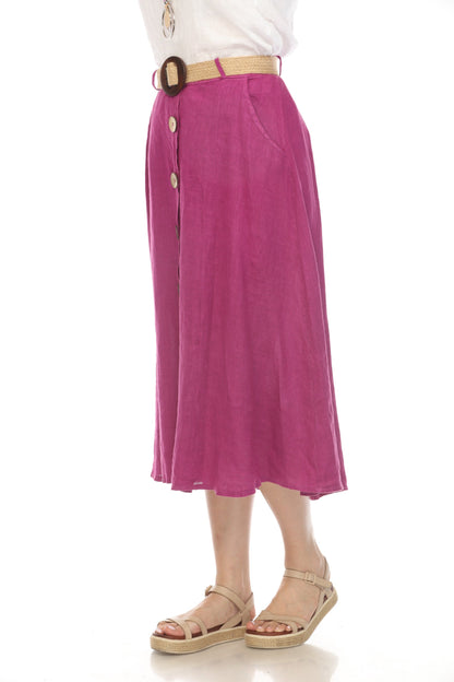 Grape Bamboo Belted Skirt with Buttons & Pockets