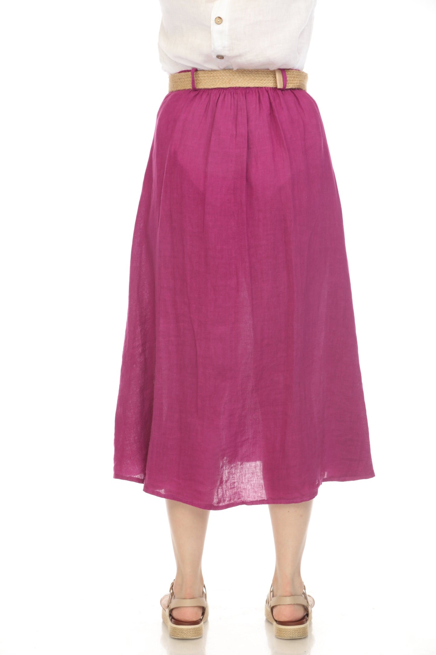 Grape Bamboo Belted Skirt with Buttons & Pockets