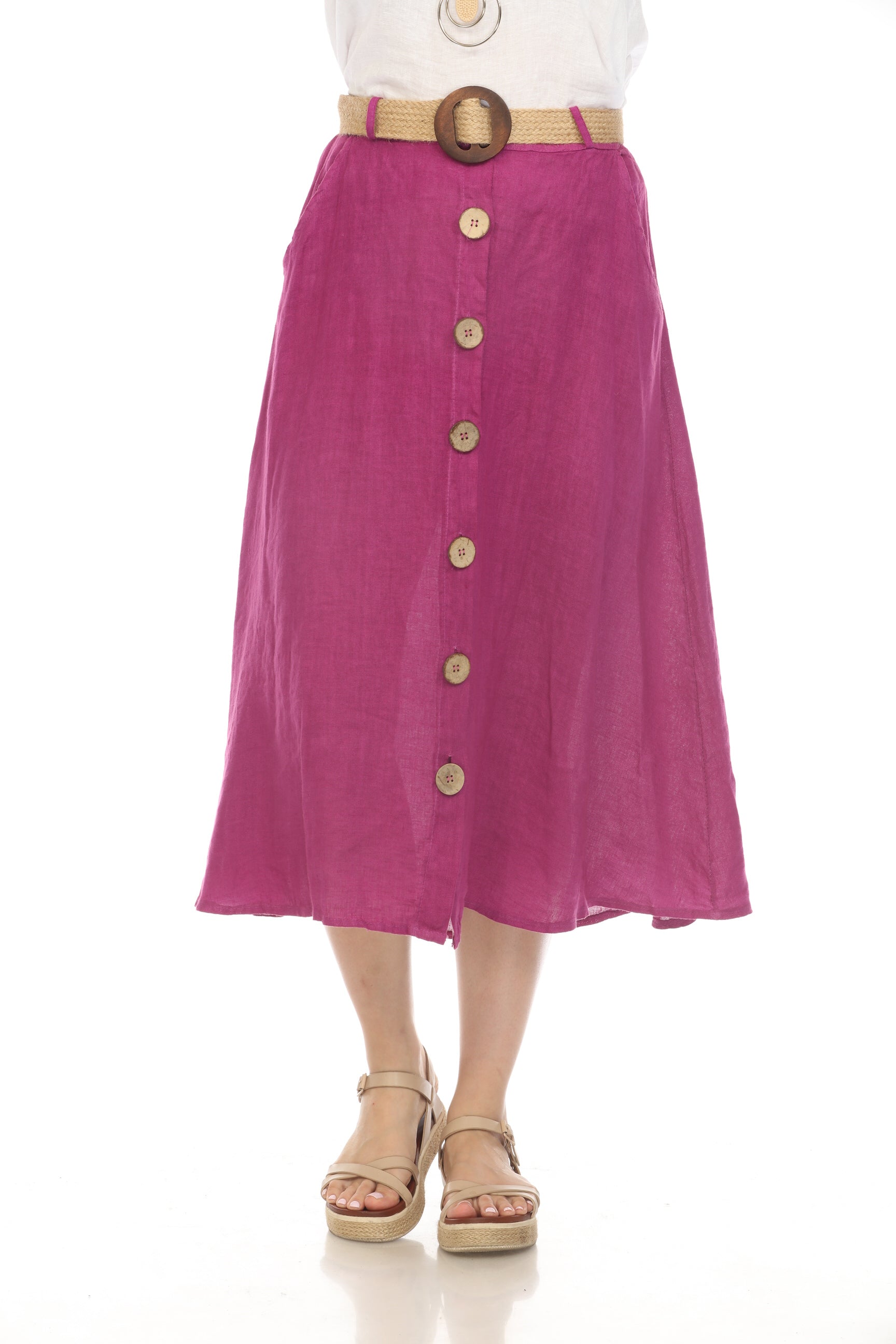 Purple Bamboo Belted Skirt with Buttons & Pockets