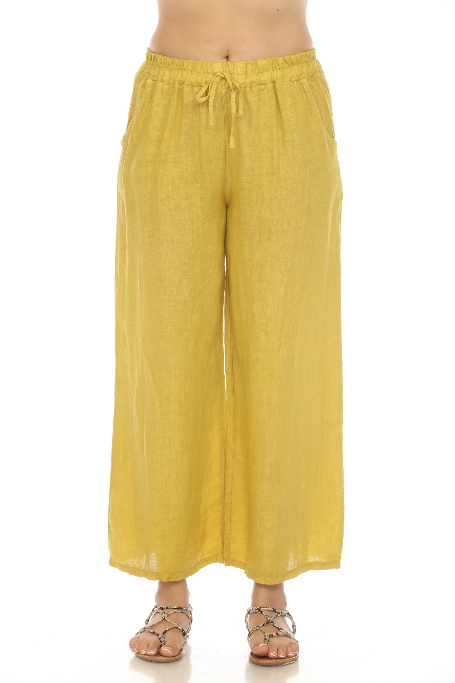 Yellow Drawstring Elastic Waist Wide Leg Pant