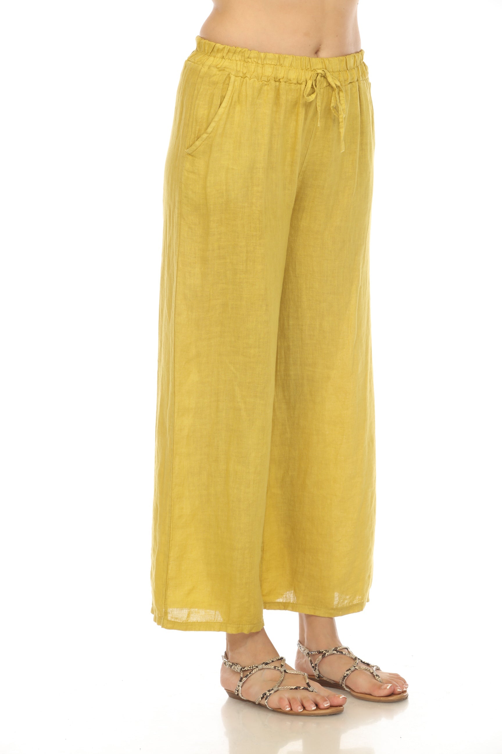 Yellow Drawstring Elastic Waist Wide Leg Pant