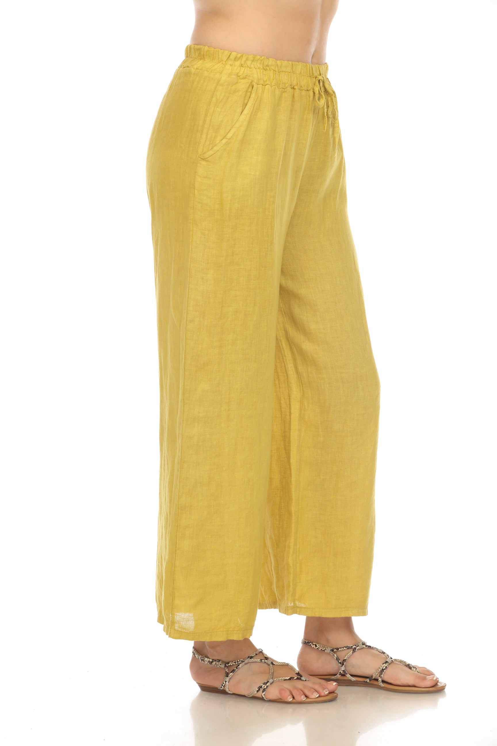 Yellow Drawstring Elastic Waist Wide Leg Pant