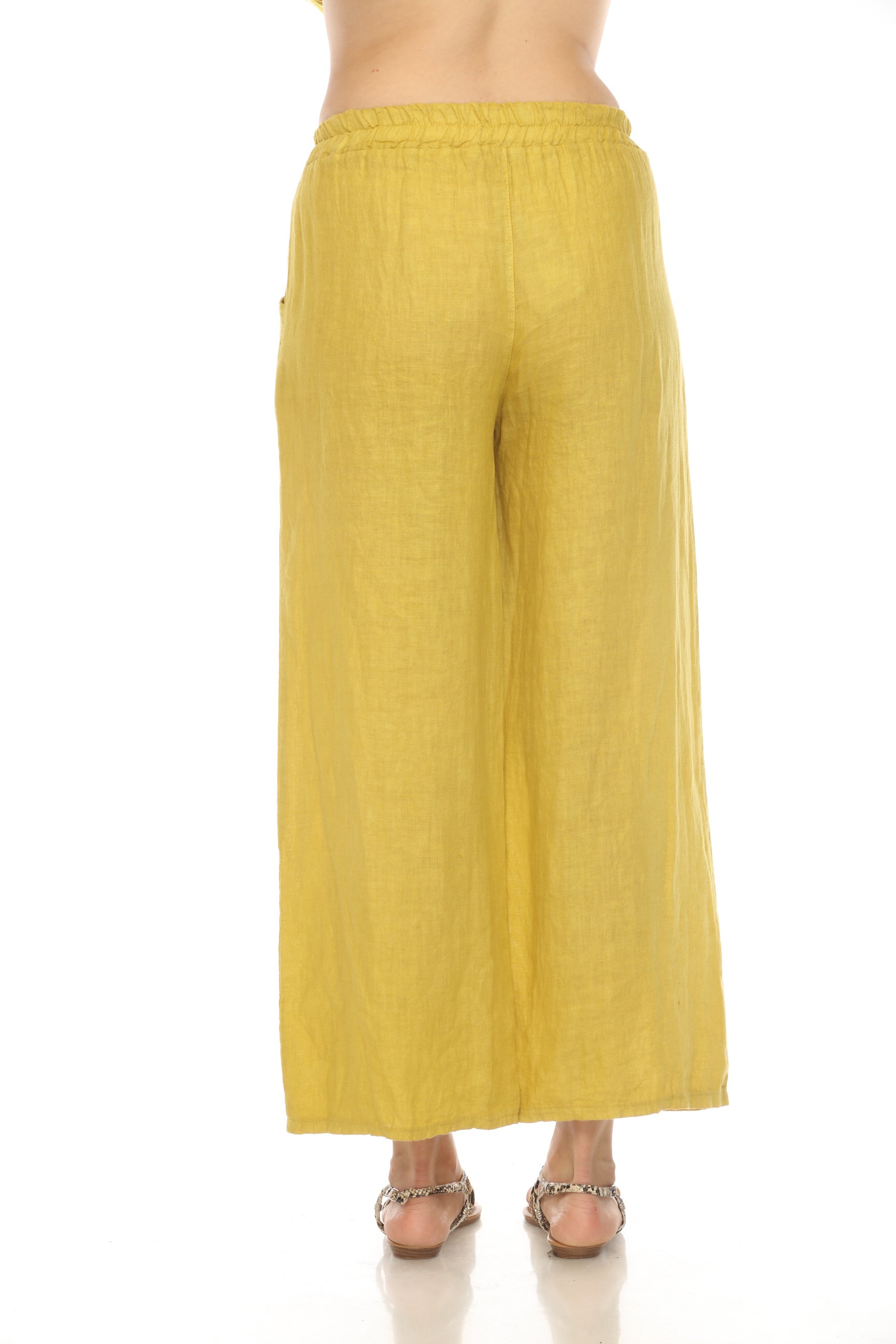 Yellow Drawstring Elastic Waist Wide Leg Pant