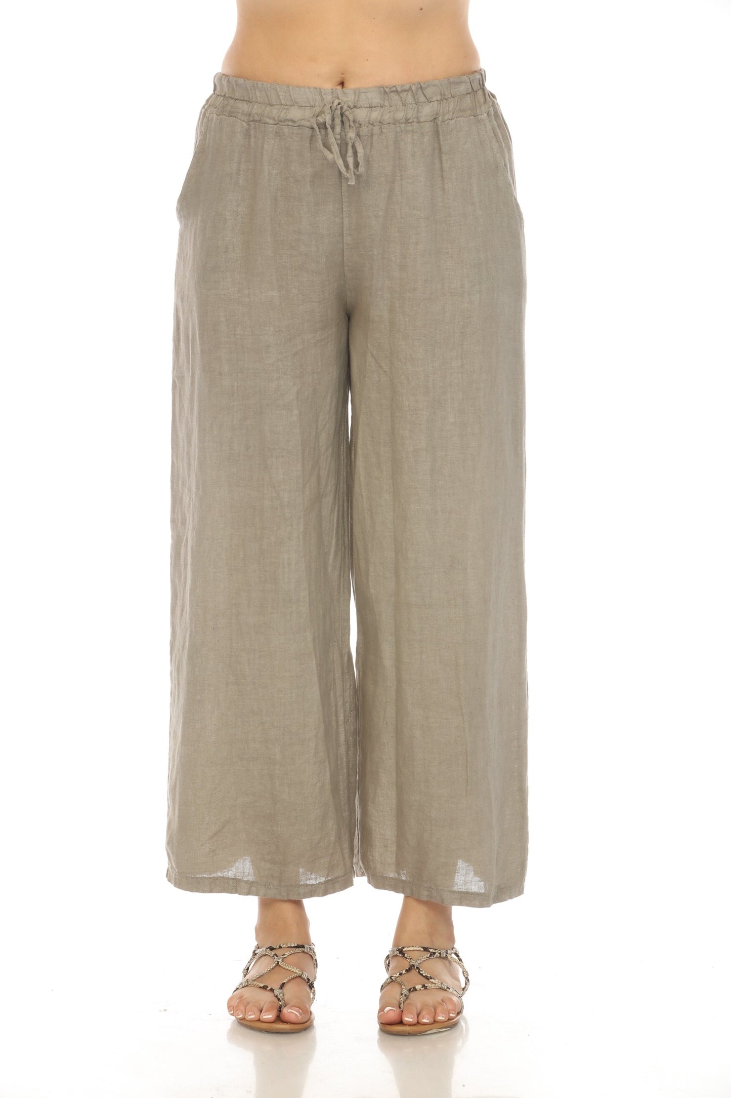 Taupe Drawstring Elastic Waist Wide Leg Pant