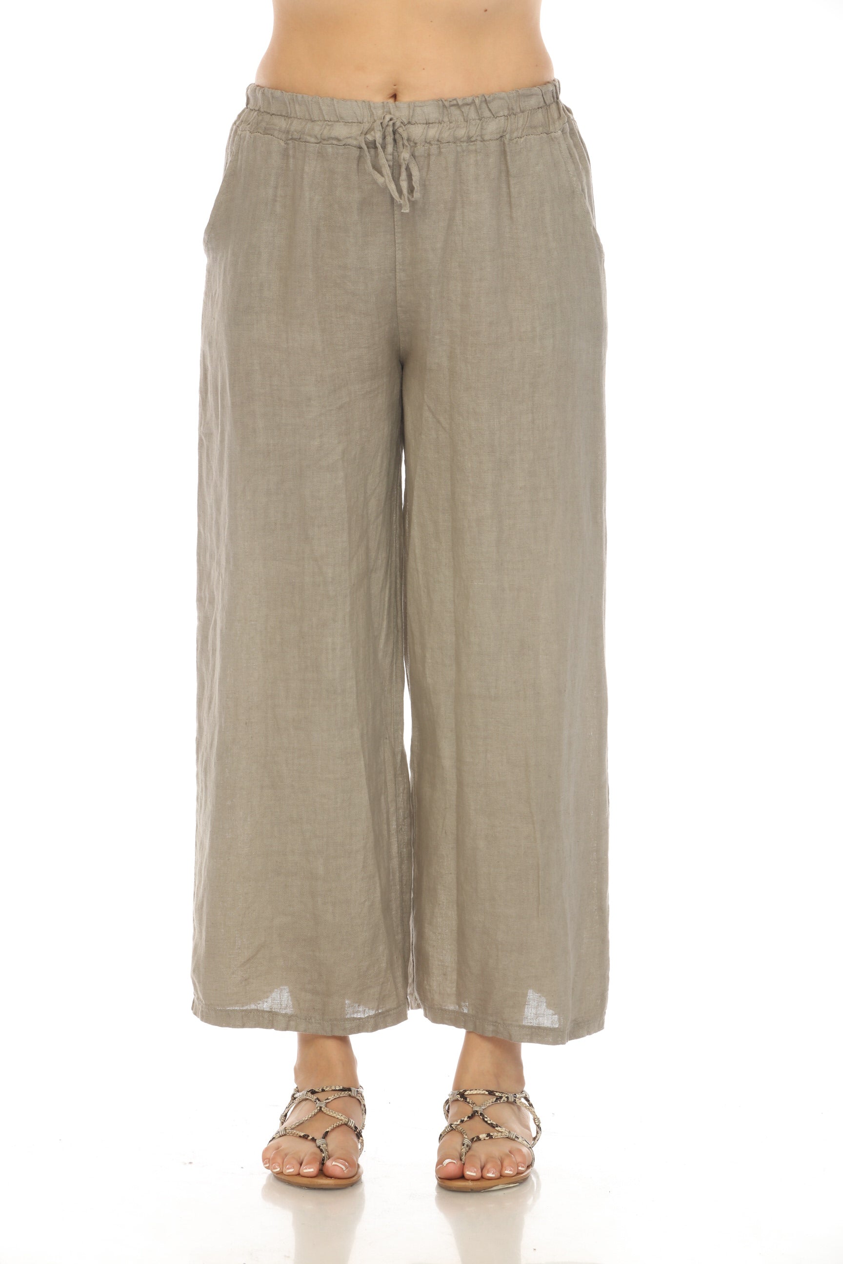 Taupe Drawstring Elastic Waist Wide Leg Pant