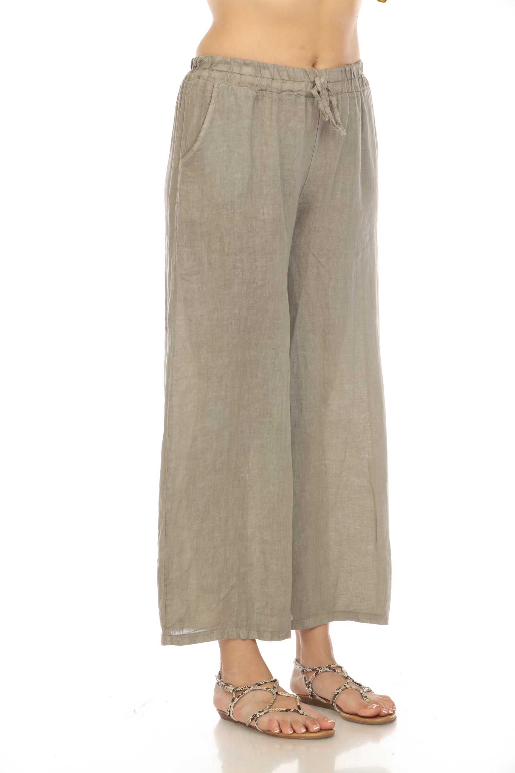 Taupe Drawstring Elastic Waist Wide Leg Pant